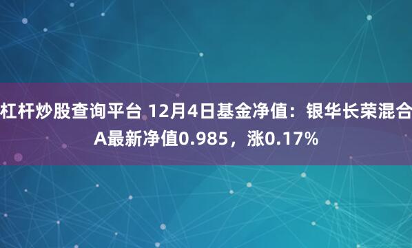 杠杆炒股查询平台 12月4日基金净值：银华长荣混合A最新净值0.985，涨0.17%