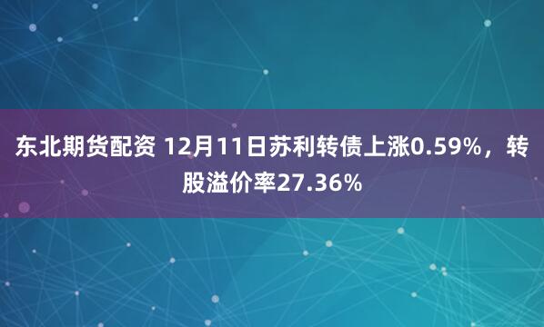 东北期货配资 12月11日苏利转债上涨0.59%，转股溢价率27.36%