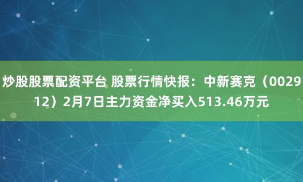 炒股股票配资平台 股票行情快报：中新赛克（002912）2月7日主力资金净买入513.46万元